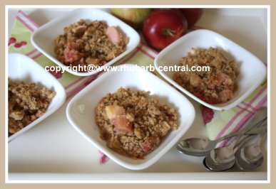 Apples and Rhubarb Dessert Crumble Recipe with Oatmeal Topping #applerhubarbrecipe #rhubarbdessert