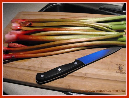 Cutting Rhubarb to Can it.