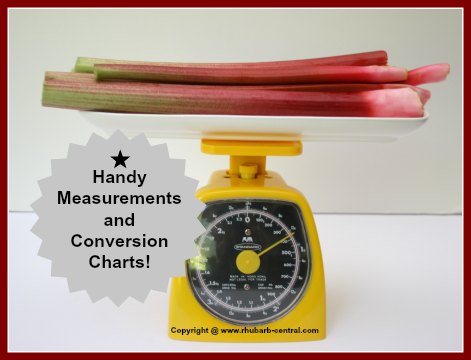 Handy målinger og konvertering diagrammer og Rabarber ækvivalenter