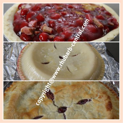 Collage Showing How to Make a Rhubarb Cherry Pie Recipe