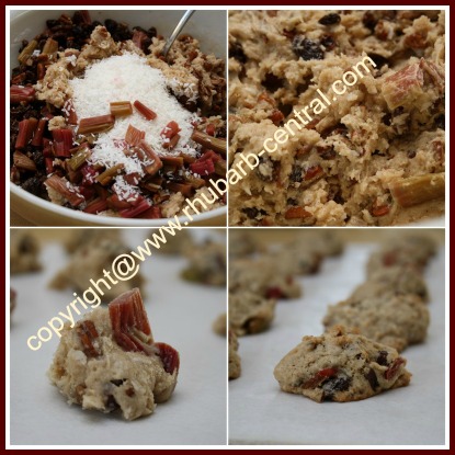 Rhubarb Raisin Cookies Recipe Collage of Images  