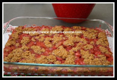 Strawberry Rhubarb Bars Recipe in a 9" x 13" Baking Dish