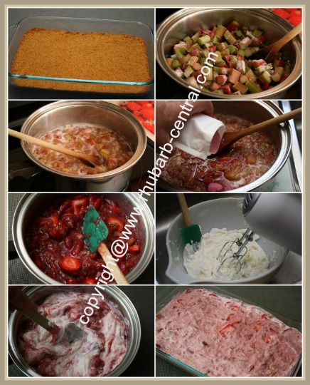 Collage images How to Make a Rhubarb Strawberry Dessert