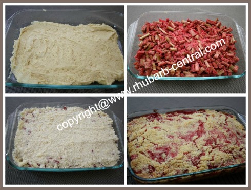 Collage Picture Of How to Make a Rhubarb Strawberry Cake Recipe, Coffee Cake or Tea Cake