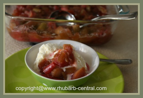 Rhubarb Sauce on Ice Cream - Made in Oven on Ice Cream
