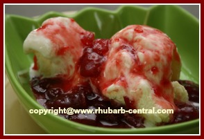 Homemade Rhubarb Topping /Sauce on Ice Cream